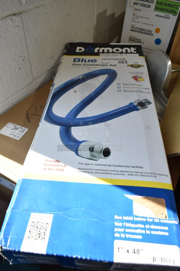 Brand new Dormont 16100KIT48 gas connector kit, 48" length, 1" diameter. Includes two elbows, restraining cable. Scratch and dent condition.