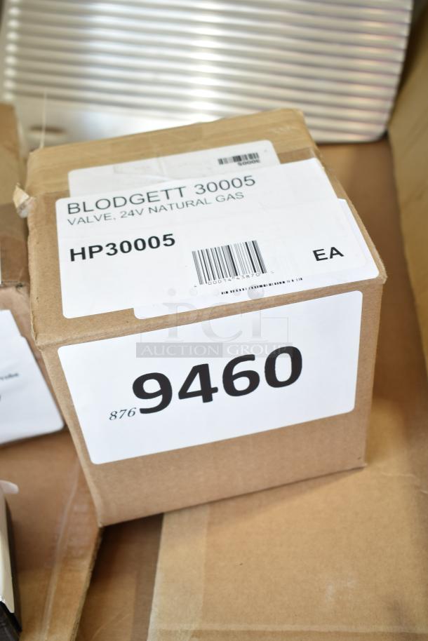 Box labeled "Blodgett 30005 Valve, 24V Natural Gas," showing part number HP30005, brand new scratch and dent item.