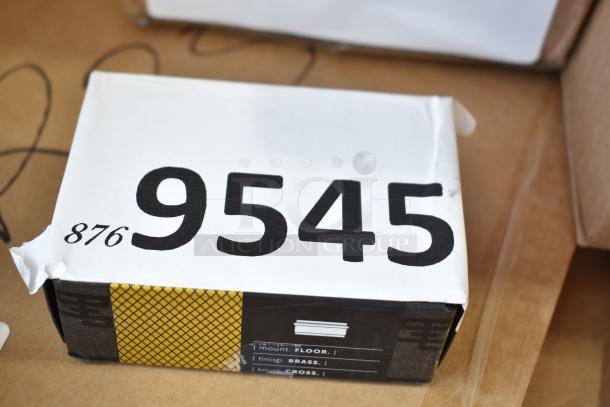 Cardboard box labeled "9545" with some wear. Contains 3 new scratch and dent items: Avantco temperature probe and Blodgett gas valve.