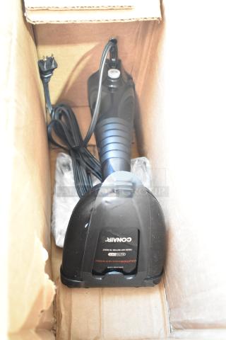 Brand new Conair GS38RBKWH black handheld steamer in box. Features auto-off. Scratch and dent condition.