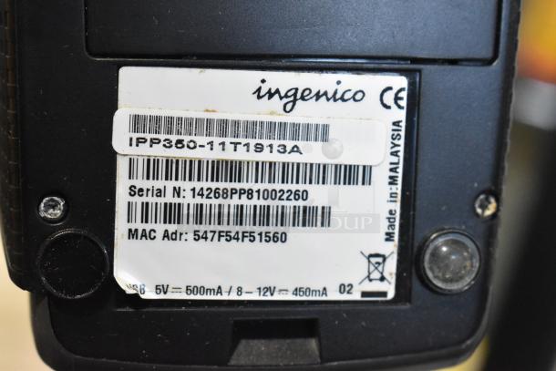 Ingenico credit card reader with model IPP360-11T1913A, serial 14268PP81002260. Made in Malaysia.