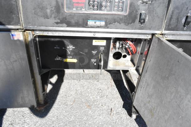 Giles EOF-24 stainless steel commercial electric fryer with 3 bays and EOF-BIB dumping station, 480V, 3-phase, visible controls.