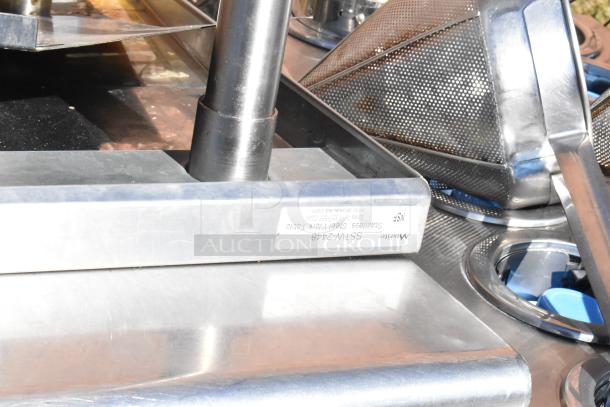 Stainless steel commercial table with under shelf, model SSW-248 by Mixrite, labeled for durability, includes one with casters.