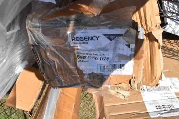 Regency beer drip tray, 18 gauge brass, with rinser. New condition, box damaged. Includes 13 scratch and dent items.