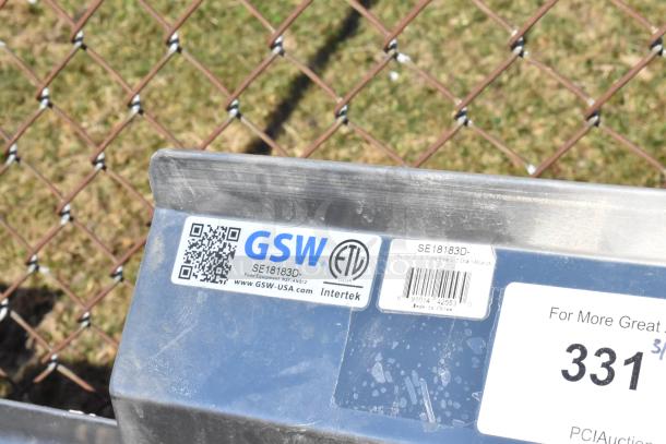 Commercial 3 Bay Sink SE18183D with dual drain boards, GSW brand, stainless steel, ETV listed tag visible.