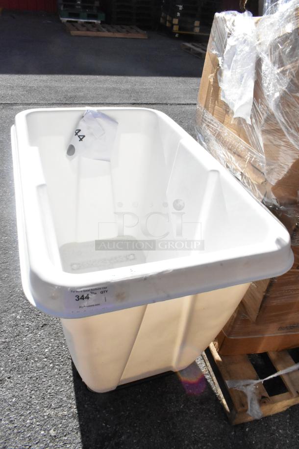 Brand new Lavex 47512RSWHTUB 12 cu. ft. cube truck, white, scratch and dent condition, with visible label and number tag.