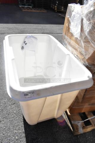 Brand new Lavex 47512RSWHTUB 12 cu. ft. cube truck, white, scratch and dent condition, with visible label and number tag.