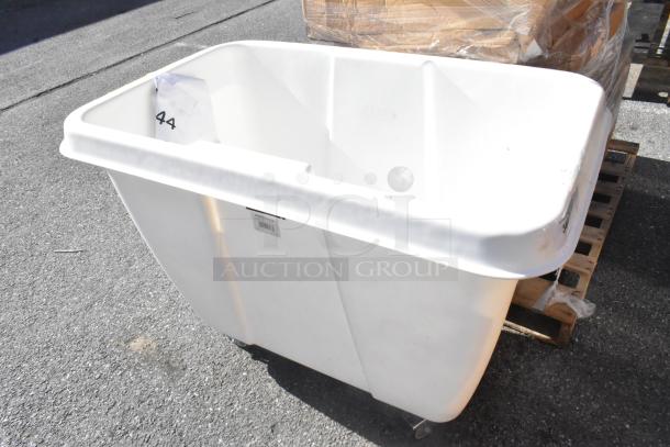 BRAND NEW Lavex 47512RSWHTUB Cube Truck, 12 cu. ft., white, minor scratches and dents, on wheels.