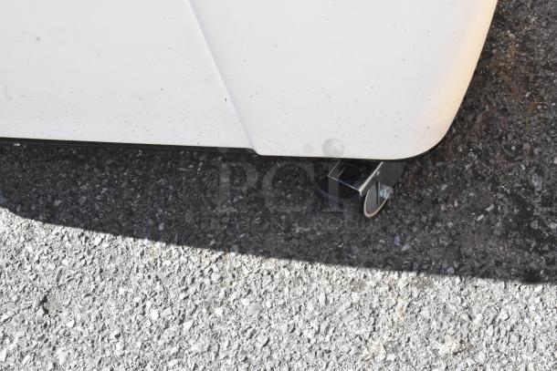 BRAND NEW Lavex 47512RSWHTUB 12 cu. ft. Cube Truck with minor scratches. Sturdy wheels shown on a textured surface.