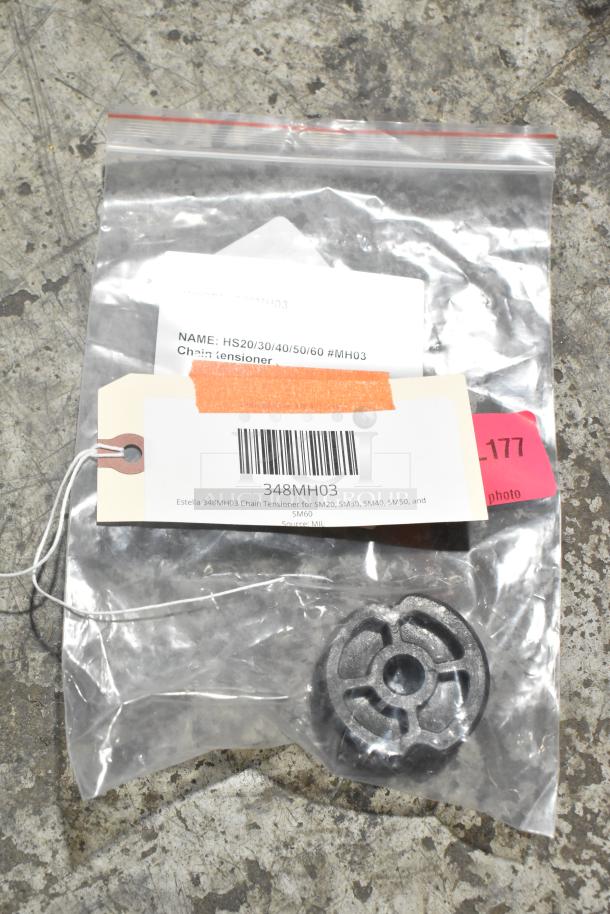 Brand new chain tensioner, Estella model 348MH03 for SM20, SM30, SM40, SM50, and SM60. Sold in sealed bag with label.