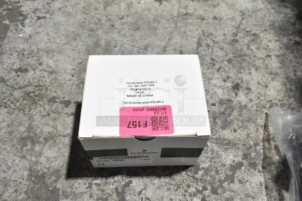 Boxed Emerson humidity sensor RTB-480L-2, new condition, labeled with model, serial number, and origin.