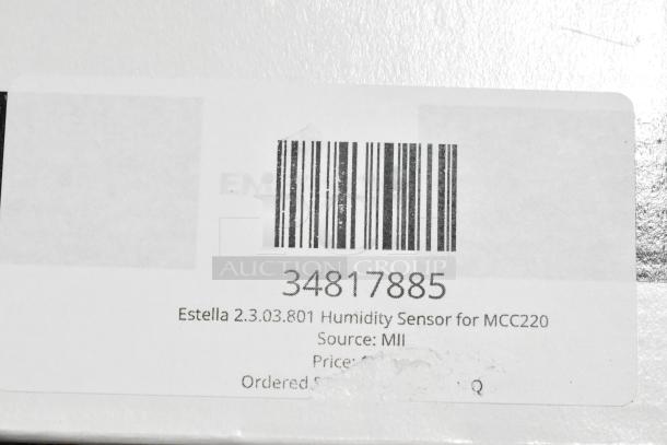 Barcode label for Estella 2.3.03.801 Humidity Sensor for MCC220. Source: MII. Price: Visible but unclear.