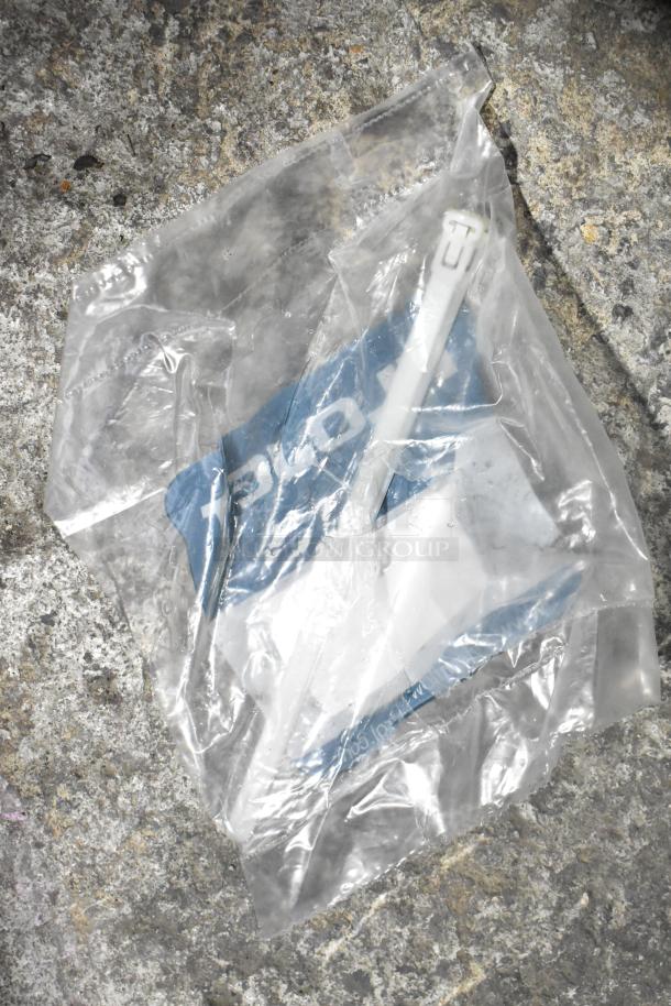 Clear bag containing Flojet 20578007C hardware. Appears new, sealed. Includes white plastic components and visible blue label.