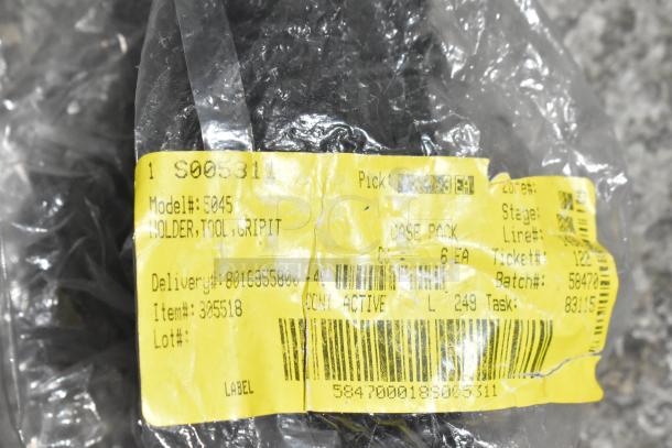 Lot includes Flojet 20578007C hardware. Label displays model #5045, "Holder, Tool, Gripit." Contains cords. Condition unclear.