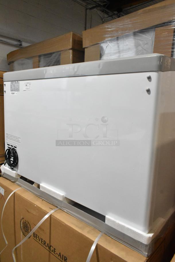 Brand new Excellence 215VB5LHC commercial display freezer, 12.9 cu. ft., scratch and dent, visible tags, 115V, single phase.