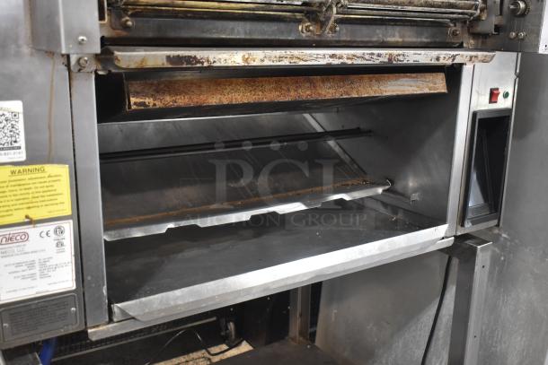 2022 Nieco FH94G Propane Gas Conveyor Charbroiled Burger Grill, used, stainless steel, visible labels and slight wear.