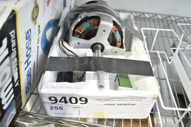 Brand new Robot Coupe 303160S motor assembly, compatible with R2 series, in original packaging with minor dents. Item 649303160.