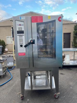 Cleveland Combi Oven-Steamer OGB-10, stainless steel, control panel with labels, glass door, on wheels, good condition.