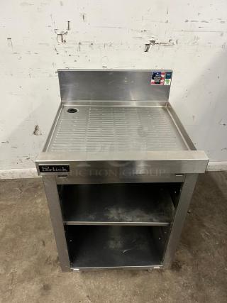 Perlick SC24-18 24" stainless steel storage cabinet, open base, two shelves, Perlick logo, good condition.