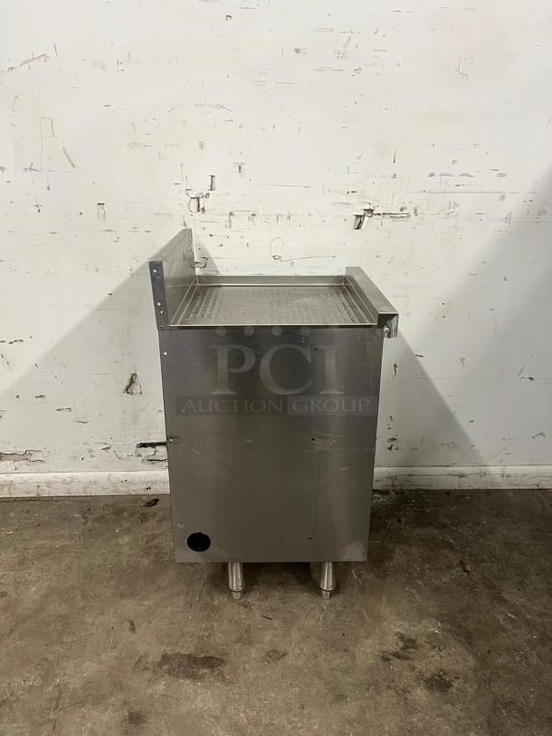 Perlick SC24-18 24" stainless steel storage cabinet with open base, featuring shelves. Good condition, no visible labels.