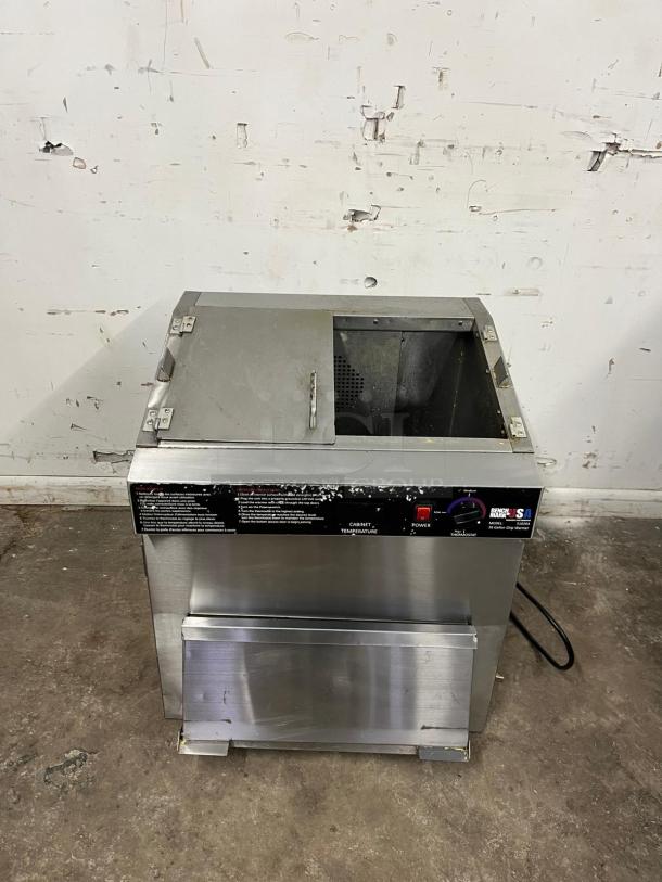 Benchmark USA 51026 26 Gallon Tortilla Chip Warmer, stainless steel, used condition, 120V, 780W, visible wear on exterior.