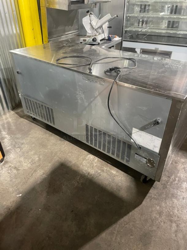 Everest ETBR3 Commercial 3-Door Stainless Steel Undercounter Refrigerator on casters, poly-coated rack, 115V.