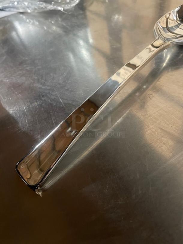 Yoshi Glimmerware 10" high-gloss silver serving spoon, model EMI-GWSP10, new condition, disposable, 100 per case.