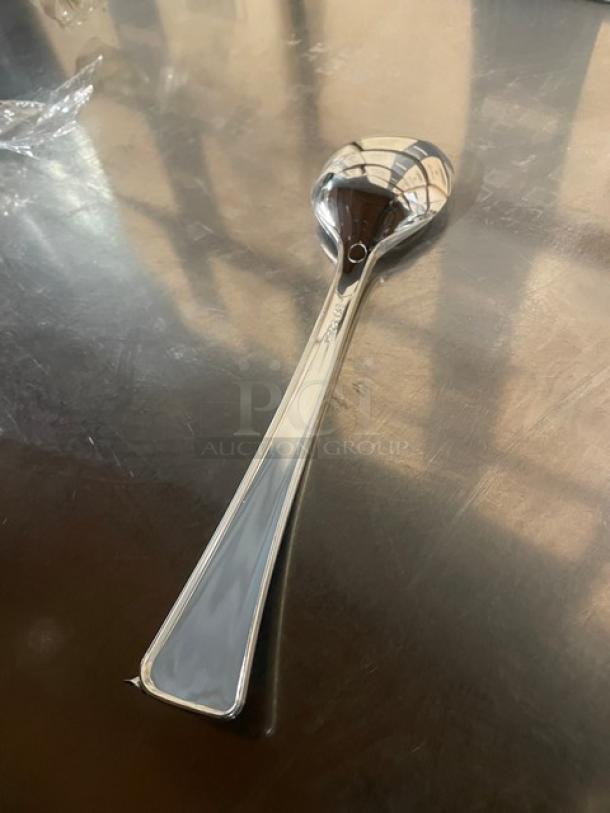 Yoshi Glimmerware Series 10" heavy-duty disposable serving spoon in high gloss silver, Model EMI-GWSP10, new condition.