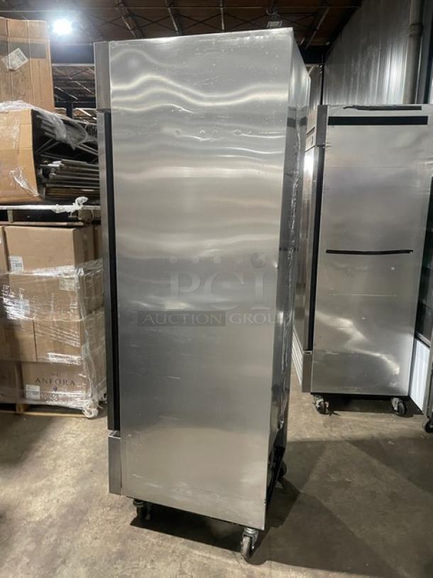 True T-23F commercial stainless steel single door reach-in freezer, Energy Star certified, on casters, excellent condition.
