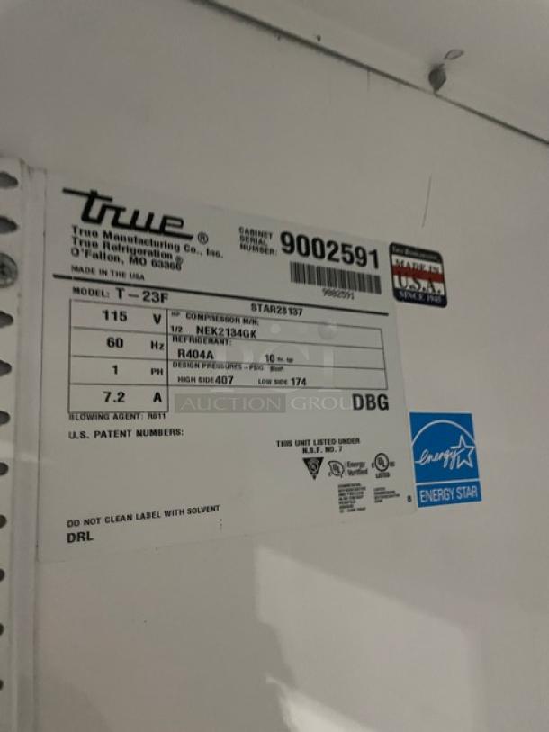 True T-23F Commercial Stainless Steel Freezer, Energy Star Certified, Model SN: 9002591, Poly Coated Rack, 115V, on Casters.