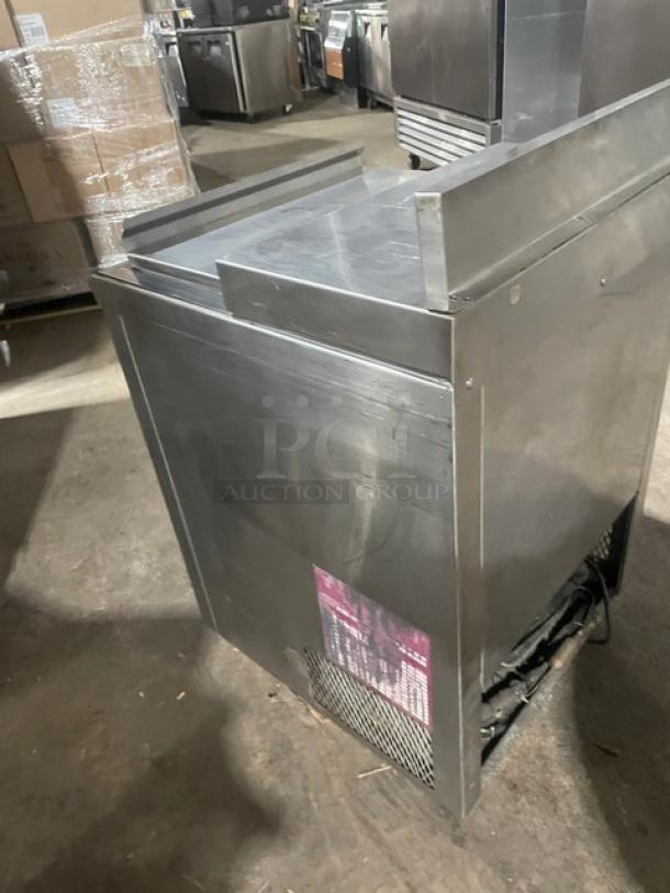 Commercial stainless steel bottle/glass chiller, rectangular with vent, used condition, suitable for bars or restaurants.