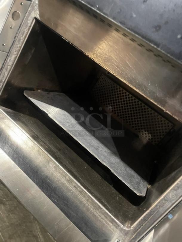 MerryChef commercial countertop high-speed rapid cook oven, black, electric-powered, visible interior, used condition.