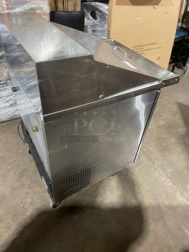 Turbo Air M3 Series refrigerated prep table, stainless steel, Model MST-28-12, single door, on casters, 115V.