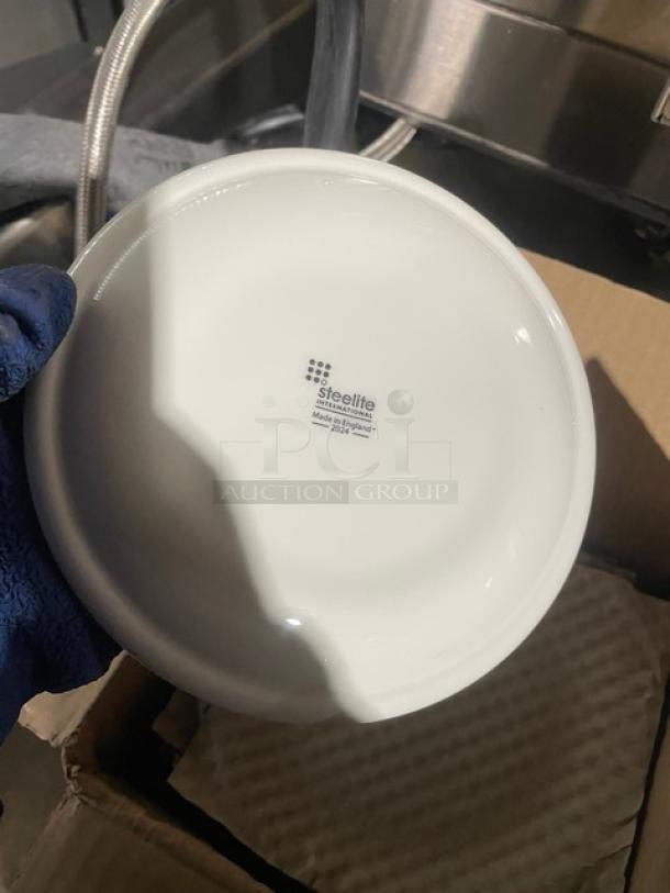 Steelite International 6" round coupe plate from the Ink Legacy Teal Collection. Model 17650568. Alumina-vitrified china.