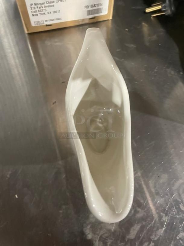 Commercial white sauce/gravy boat, model 1138, new condition, 7-3/4 oz capacity, one dozen per case.