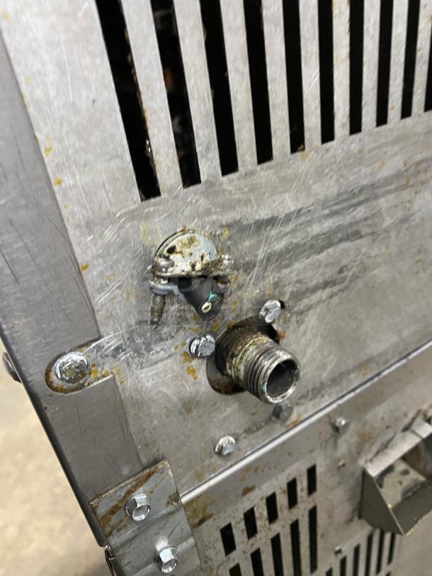 Vulcan commercial stainless steel gas-powered double-stacked convection oven, showing vent detail, used condition.