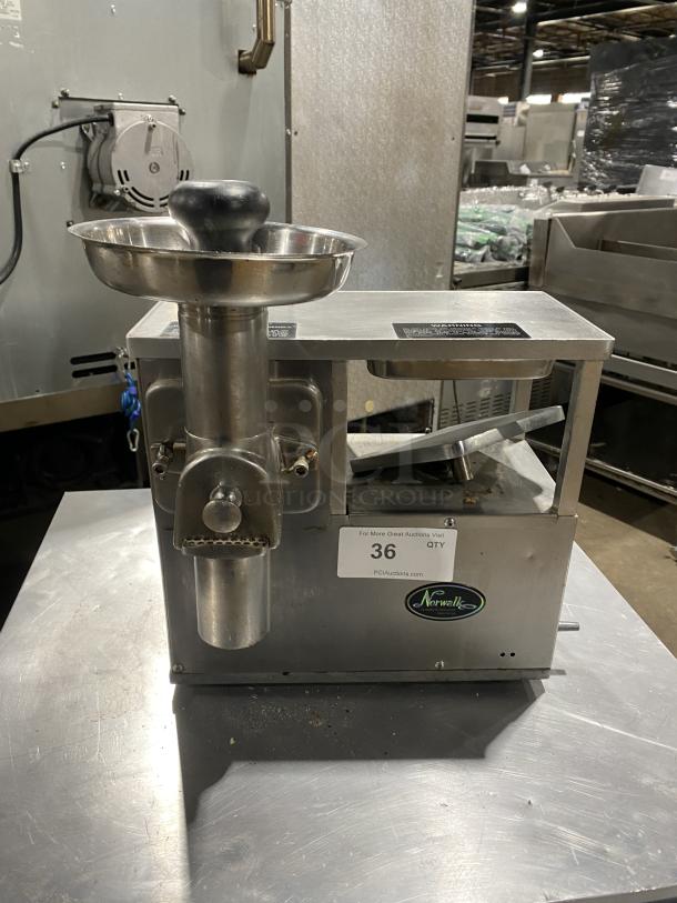 Norwalk Model 275SS stainless steel cold press juicing machine, two-stage, countertop, serial AI3724, 100/240V, commercial use.