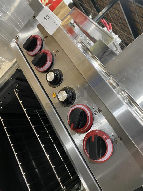 Cookline ER24208 stainless steel range/oven combo, 4 burners, electric, backsplash, wired oven rack, model ER24-208.