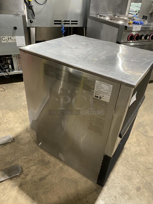 Hoshizaki KM-160BAJ ice machine, stainless steel, air-cooled, crescent-cube style, model and serial number visible, 115V, 1 phase.