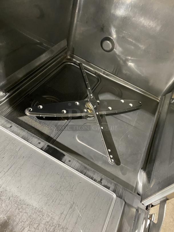 Hobart LXEH dishwasher interior, stainless steel, electric, high temperature model, used condition, 120/208V, 1 phase.