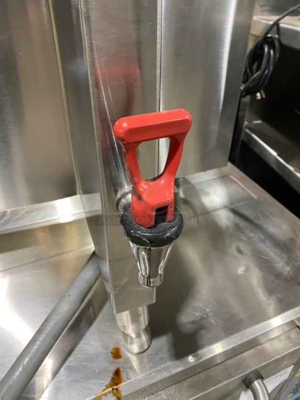 Curtis Thermopro TP2T16A3100 twin coffee brewer spout, stainless steel, red handle, digital controls, used condition.