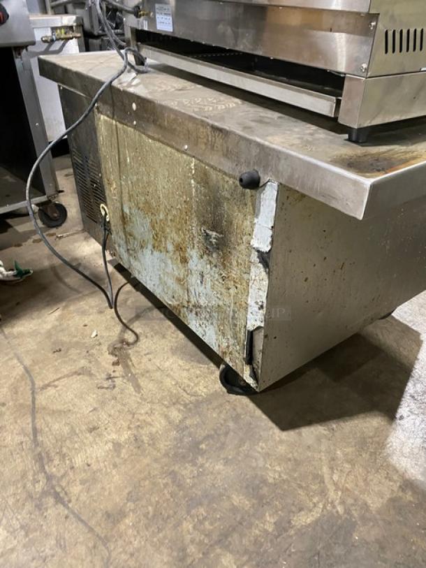 Beverage-Air Model WTRCS36148 chef base, stainless steel, 2 drawers, oversized worktop, worn condition, on casters, 115V 1 Phase.