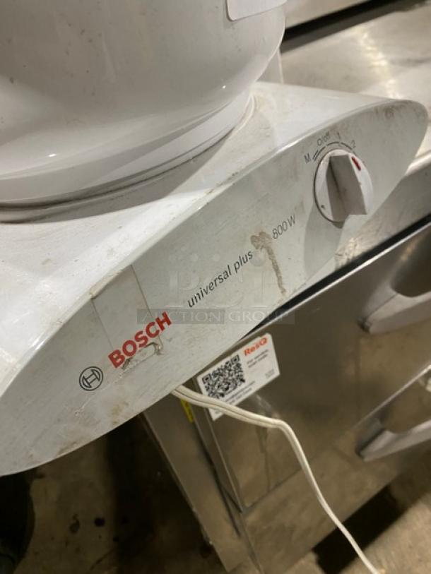 Bosch Universal Plus Stand Mixer, Model MUM6N10UC/03, white, electric, 800W, visible wear, durable countertop appliance.