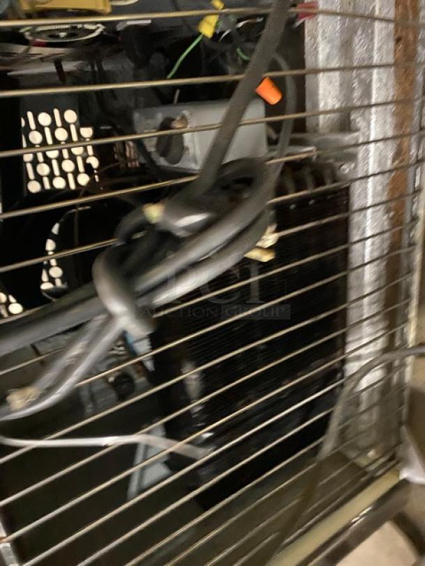 Custom Cool stainless steel 48" refrigerated display case interior, featuring wiring and components, model DEL4SC SN: H3198100.