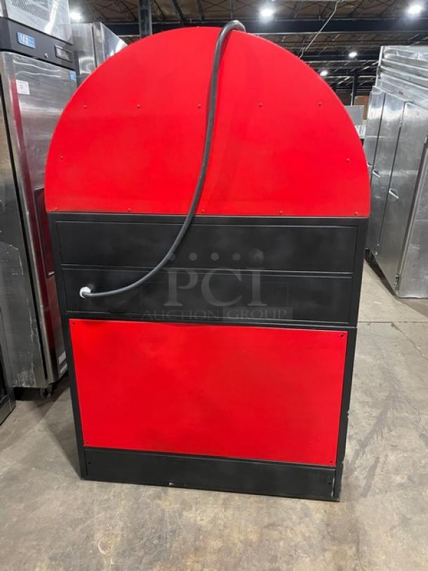 Izzo Forni red electric Napoletano pizza oven, dome style, commercial use, includes wooden pizza paddle, excellent condition.