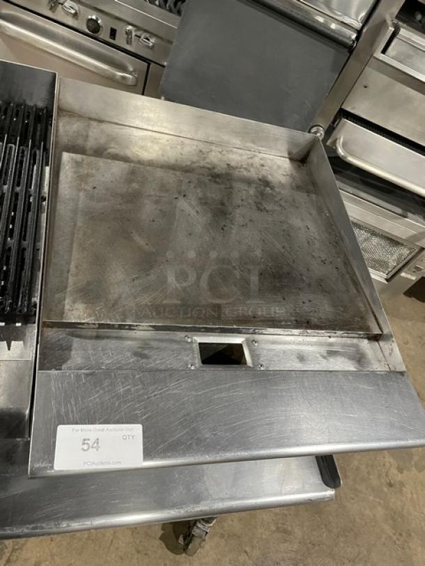 Core Pro Cooking 24" stainless steel flat griddle, model CPG24M, natural gas, with back and side splash, on legs.