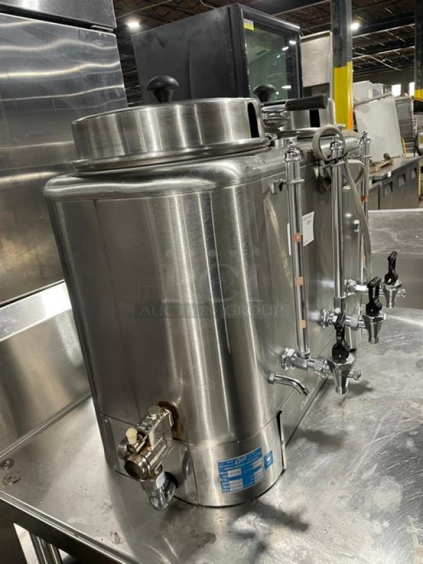 Curtis RU300 stainless steel twin 3-gal. coffee urn, electric-powered, push button, countertop model, SN 2662, 110V.