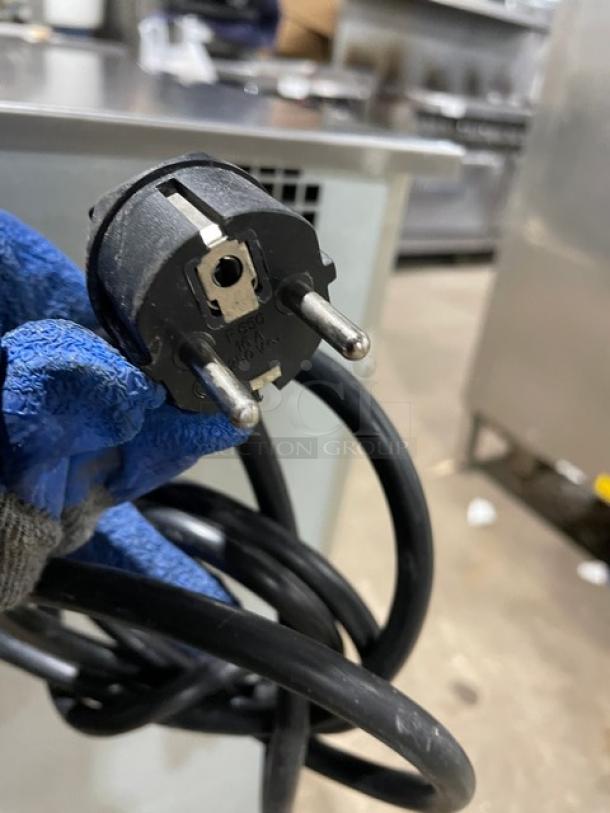 Rofco B40 commercial stainless steel 3-deck stone bread oven, 2020 model, 230V electric power plug detail shown.