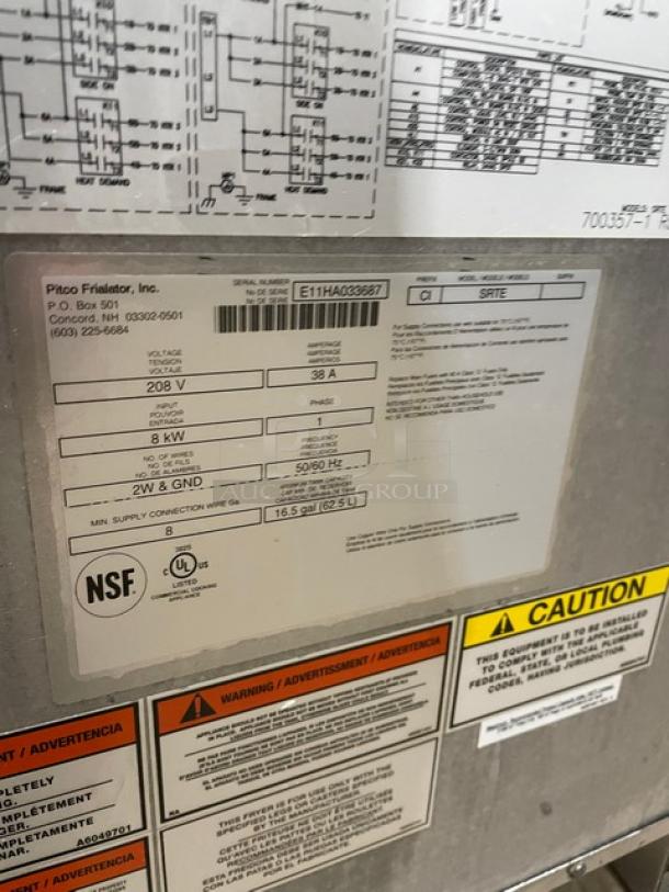 Pitco SRTE 16.5-Gal. Stainless Steel Pasta Cooker, electric, digital control, 208V, 1 Phase, on legs, NSF certified.