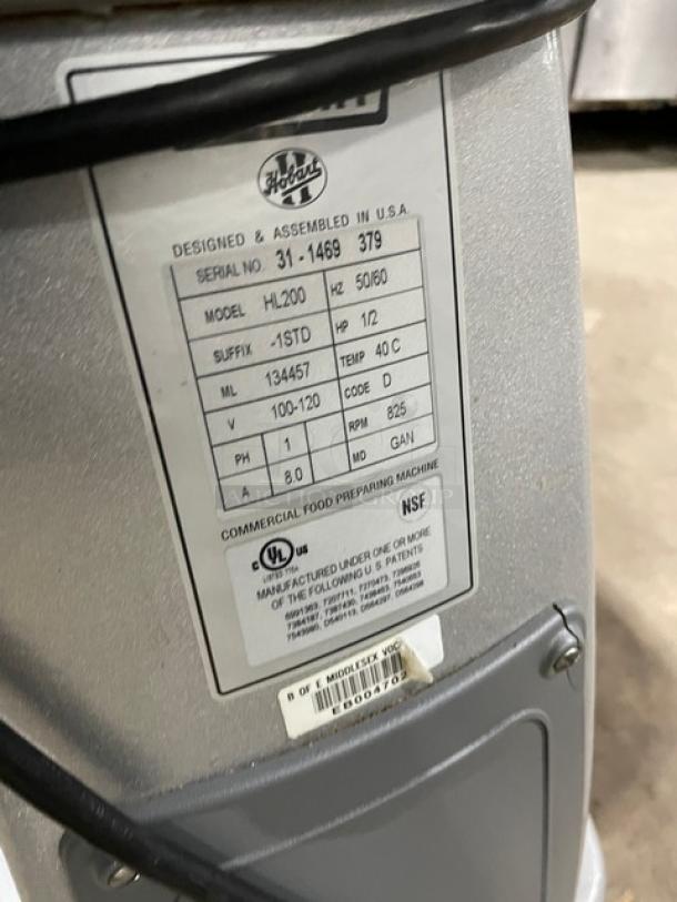 Hobart Legacy 20 Qt. Mixer, Model HL200-1STD, Serial 31-1469379, with stainless bowl guard, on legs, 100-120V, 1 phase.